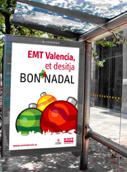 La EMT de Valencia felicita las fiestas navideñas a sus usuarios a través de autobuses y marquesinas