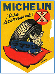 El primer cartel que anunciaba la llegada del neumático MICHELIN X Radial para camión.