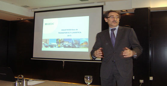 El presidente de Aecoc, Alejandro Sánchez, durante la presentación del XIII Foro Nacional del Transporte.