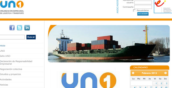 Página 'web' de UNO, Organización Empresarial de Logística y Transporte.