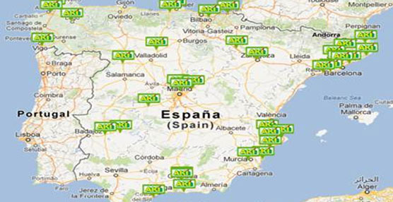 Mapa de tiendas de la cadena de establecimientos de bricolaje AKI repartidas por España.