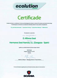 Certificado de Scania al grupo Sesé.
