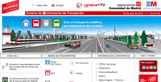 Página 'web' del Consocio de Transportes de Madrid.
