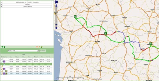 Mapa de la aplicación Stradaecotax con las diferentes rutas propuestas.