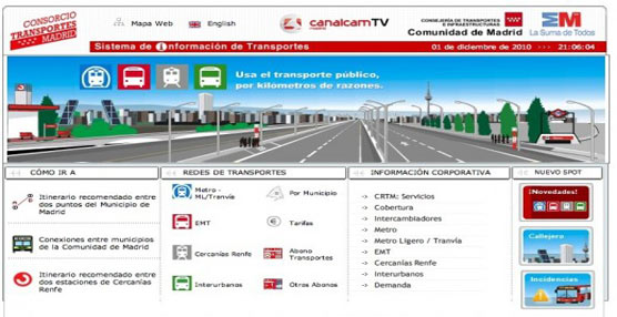 Página web del Consorcio Regional de Transportes de Madrid.