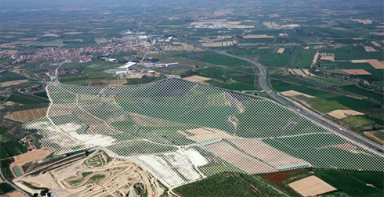 Imagen aérea de la superficie proyectada para el polígono industrial de Bellpuig. Foto: Consorci.
