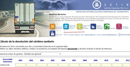 Aplicación 'web' de Astic para el cálculo de las devoluciones del céntimo sanitario.