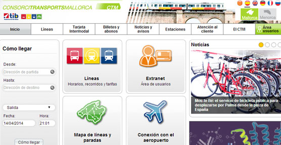 El Consorcio de Transportes de Mallorca (CTM) renueva su página web.