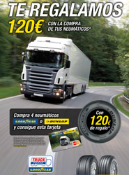 Goodyear Dunlop regala a sus clientes hasta 120 euros con la compra de neumáticos de camión.