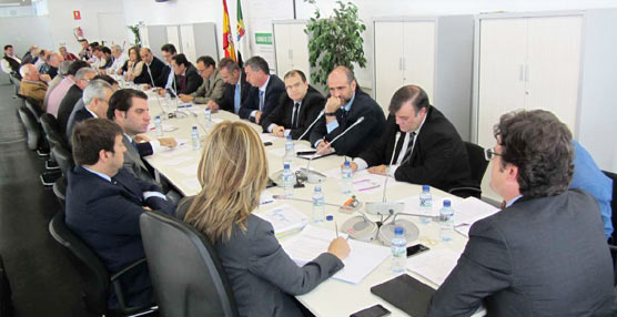 Momento de la reunión en Mérida del director general de Transportes extremeño, Miguel Ángel Rufo, con los representantes del Sector.