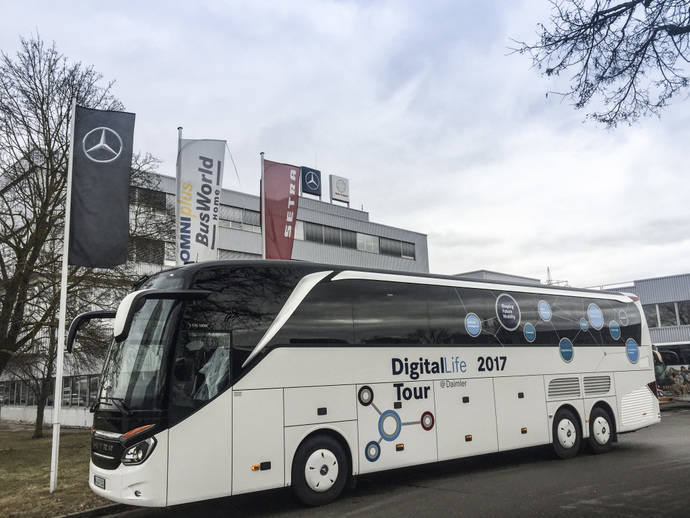 El autocar que se utilizará para el viaje entre Stuttgart y Barcelona.