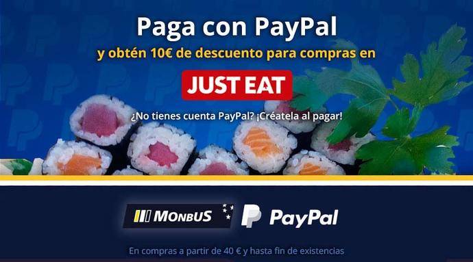 Monbus y PayPal regalan 10 euros en Just Eat