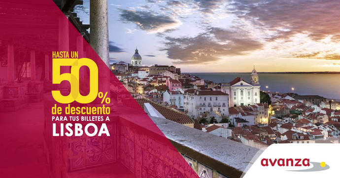 Cartel de la promoción de Avanza para viajar a Lisboa.
