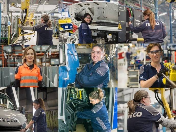 Mujeres que trabajan en distintas fábricas de Iveco en España.