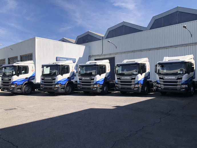 Los nuevos camiones Scania de gas adquiridos por Margolles Logistic.
