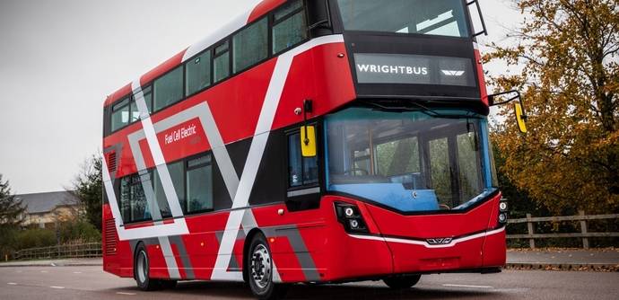 El autobús de pila de hidrógeno de Wrightbus comparte chasis con el modelo eléctrico de la compañía.