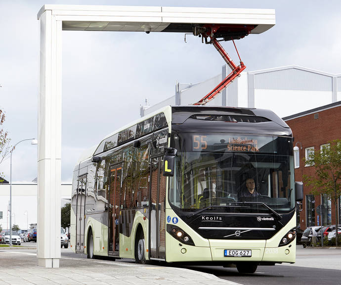 Un autobús híbrido eléctrico de Volvo Buses.