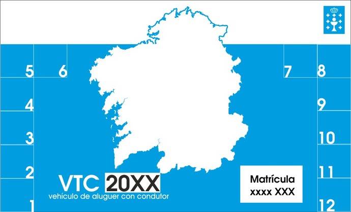 Distintivo para la parte delantera de los VTC, en Galicia.