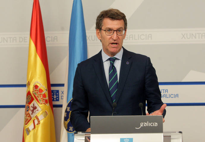 El presidente de la Xunta de Galicia, Alberto Núñez Feijóo, durante la rueda de prensa del Consejo.