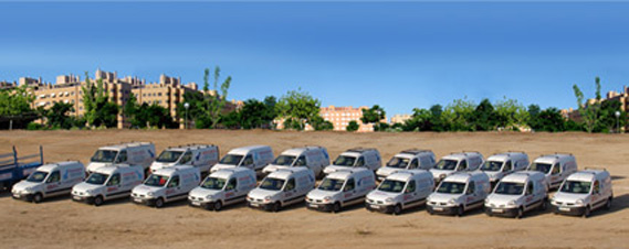 Una flota de vehículos comerciales.