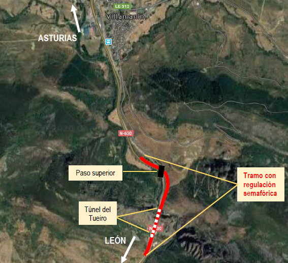 Plano de las obras a efectuar en la N-630 a la altura de Villamanín (León).