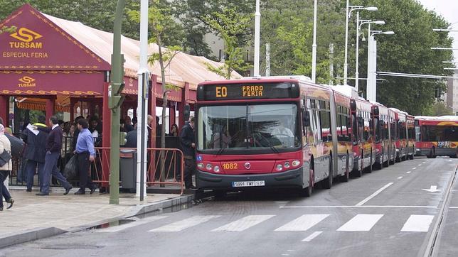 Varios autobuses de Tussam, estacionados.