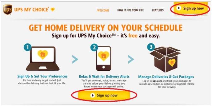 Página para empezar a usar UPS My Choice.