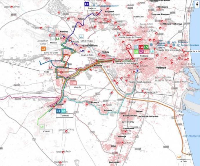 Mapa con las nuevas líneas que surgirán en la Comunidad Valenciana.