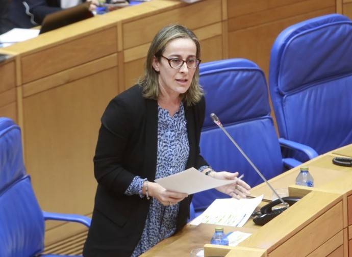 La consejera gallega de Infraestructuras y Movilidad, Ethel Vázquez, en el Parlamento regional.