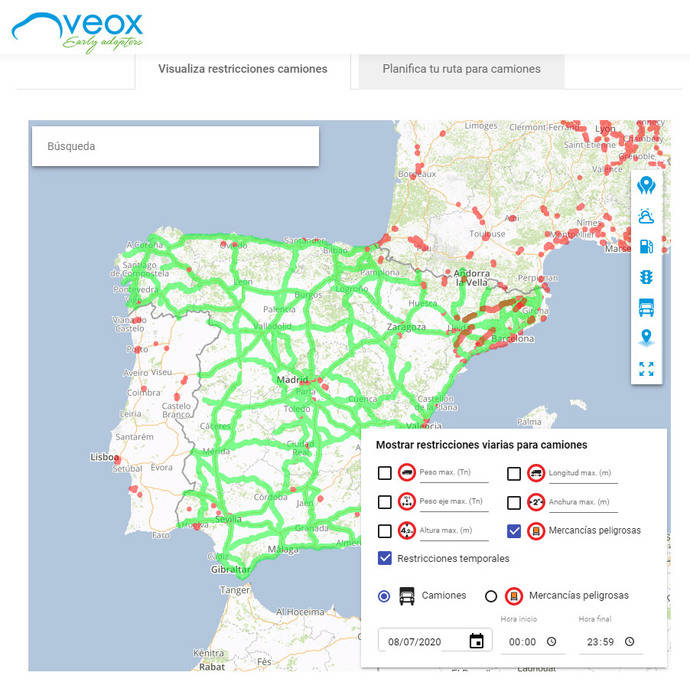 Veox tiene en cuenta el tráfico real antes de planificar las rutas