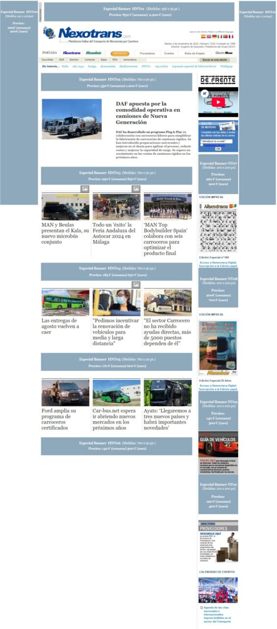 Banner especial de la plataforma con información sobre camiones y vehículos.